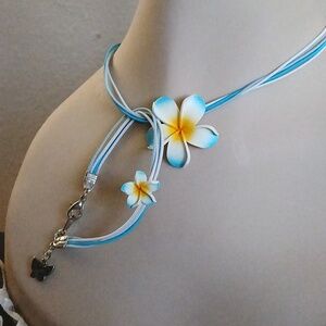 Hawaiian Flower Necklace Bracelet Set Dainty Butterfly Heart New No Tags